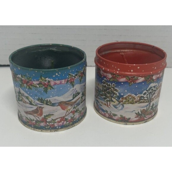 2 Vintage 1985 Lillian Vernon Christmas Used Winter Scene Candle Tins w/Lids - Picture 9 of 9